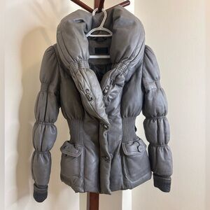 RUDSAK Grey Leather Puffer Jacket – Size S – Excellent Condition